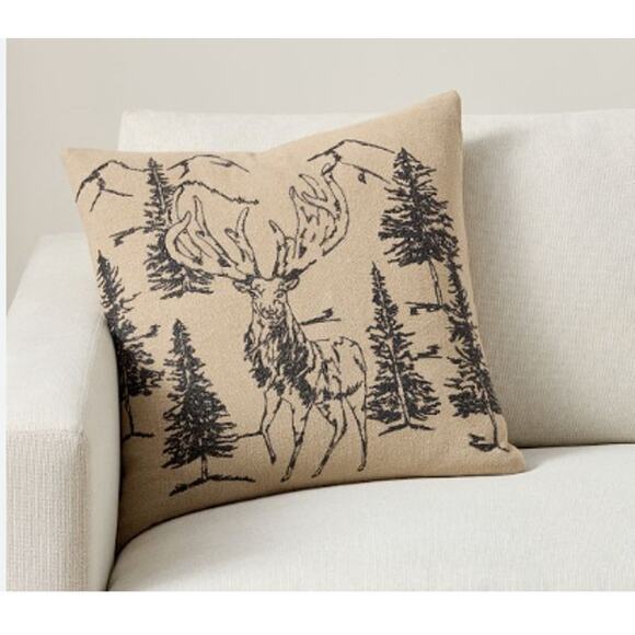 Pottery Barn Conell Rustic Forest Embroidered Pillow Cover NEW Elk - Picture 1 of 9